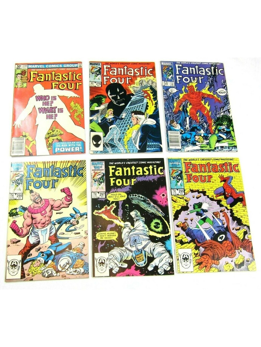 6 Vintage 1980s Fantastic Four Marvel Comic Books 234, 278, 289, 298, 297, 299